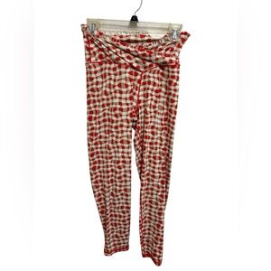 Offline By Aerie Women's Checkered Cream Orange Ruffle Trim Waist Leggings L